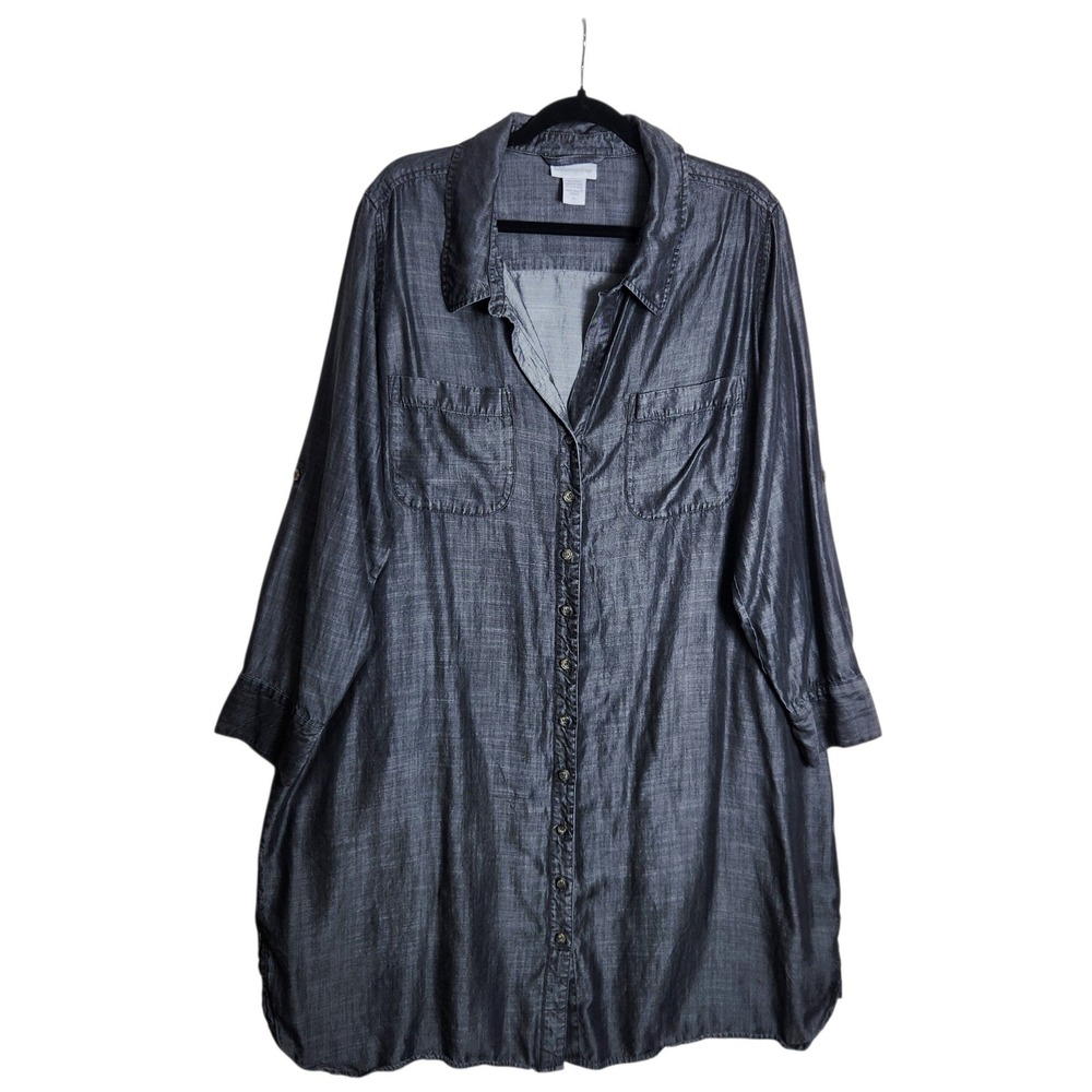 Soft Surroundings Tencel Lyocell Denim Shirt Dress Dark Wash Gray 2X 56112